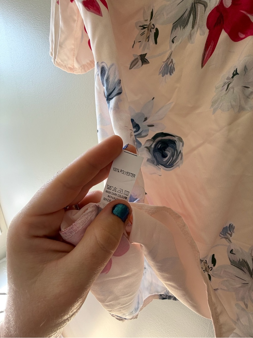 Cream Blouse with Buttons, Red and Blue Floral Print - Picture 6 of 7